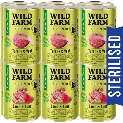 WILD FARM Premium Grain Free Turkey and Veal / Lamb and Tuna 12x400g - беззърнена храна за кастрирани котки