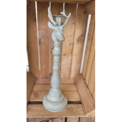 Šedý antik kovový svícen ArtFerro s jelenem - 13,5*13,5*37cm - Exner