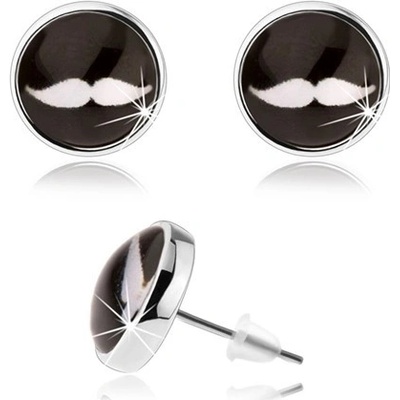 Šperky eshop cabochon puzetky čiré sklo bílý knírek na černém podkladu SP76.18