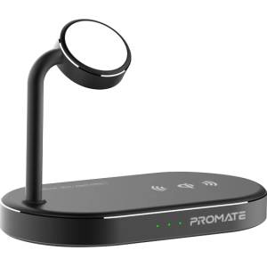 Promate Безжично зарядно ProMate Wavepower, MFi Certified Multi-Device Wireless Charging Dock 15W Qi Wireless Charging 5W Apple Watch Charger 24W SuperCharge Port 3-in-1 Design FOD Protection, Черен