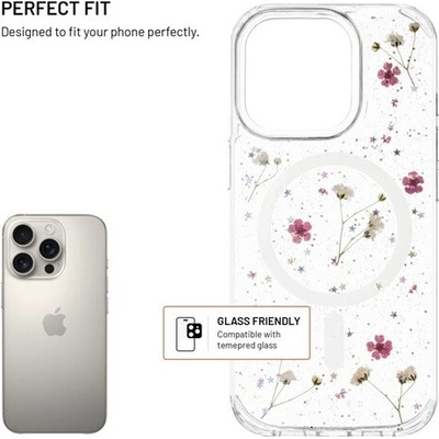 Fixed MagBloom trblietavý kryt s pravými sušenými kvetmi a MagSafe pre iPhone 13 - číry FIXBLM-723-BP