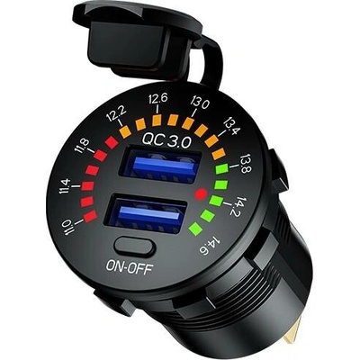 BIKETEC PRO motocyklová zásuvka 2x USB 3.0 QC s voltmetrem (EL)