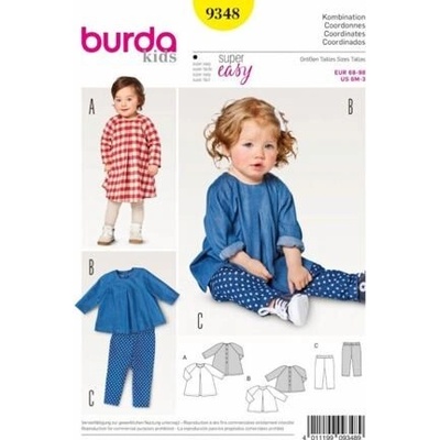 Střih Burda žlutý 9348 - dětské áčkové propínací šaty, tunika, kalhoty – Zboží Mobilmania