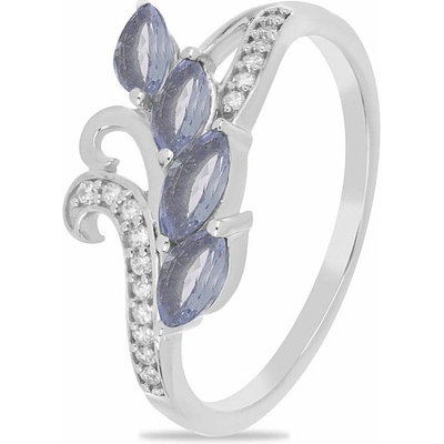 Nefertitis Prsten stříbrný s broušenými tanzanity a zirkony 026347 TZ