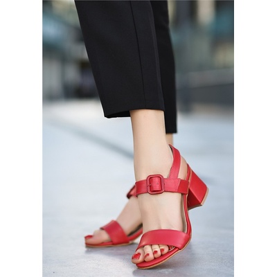 Erbil Shoes Дамски сандали с ток - Червени #371006 (371006_Червен)