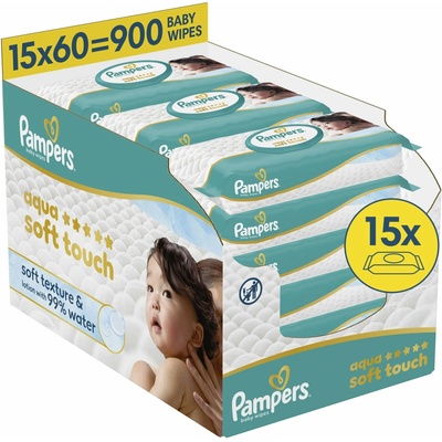 Pampers Aqua Soft Touch vlhčené obrúsky 15 x 60 ks