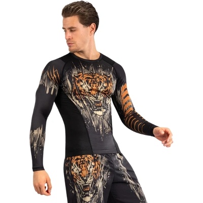Venum | Официален Вносител за България Рашгард Venum Tiger Long Sleeve Black/Neon Orange - XL