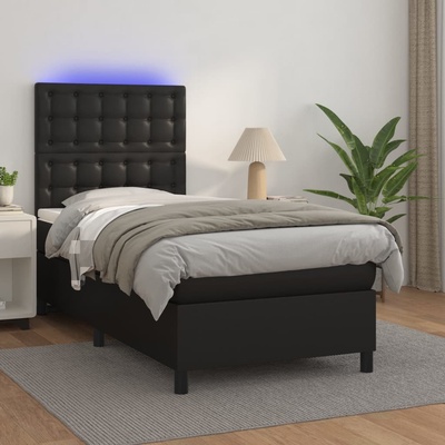 Petrashop 3135927 boxspring postel s matrací a LED černá umělá kůže