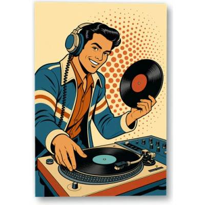 Plakát – DJ u gramofonu s vinylovou deskou 90 × 135 cm Bez rámu Ne Bez rámu
