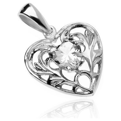 Šperky eshop Strieborný 925 prívesok srdce s čírym zirkónovým srdiečkom a ornamentami AC24.31