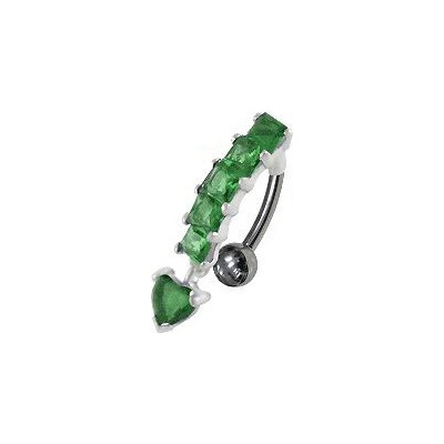 Šperky4U stříbrný piercing do pupíku tmavě zelené zirkony BP01190-E