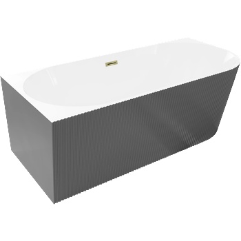 Mexen Silo свободно стояща вана ъглова лява рифел 150 x 75 см, бяла/сива, златен прелив - 52891507562L-50 (52891507562L-50)