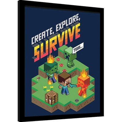 Rámovaný Obraz - Minecraft - Create, Explore, Survive, 34.3 x 44.5 cm