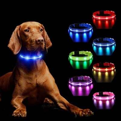 MASBRILL Psí obojek Světelný dobíjecí svítivý obojek pro psy 7 RGB barevných změn s 8 světelnými