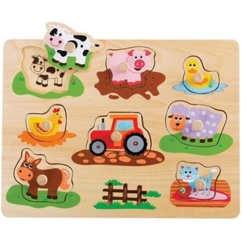 Lelin - Дървен пъзел с дръжки и подсказки - Ферма (L20064)