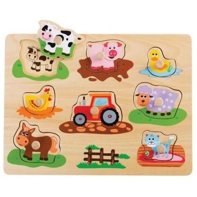 Lelin - Дървен пъзел с дръжки и подсказки - Ферма (L20064)
