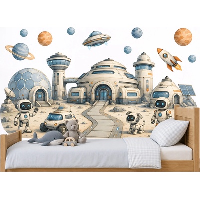 Nalepte.cz Základňa robotov nálepky na stenu s vesmírnou tematikou arch 227 x 100 cm