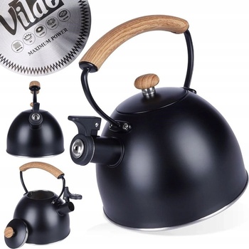 Ultra Clean неръждаема стомана чайник с свирка, 2, 5 л, черен (Ori_199003)