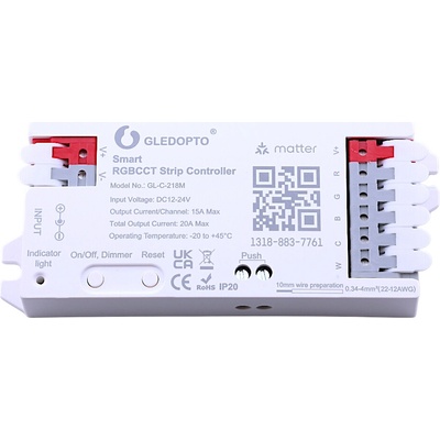 Gledopto GL-C-218M, RGBCCT LED ovladač, WiFi, Matter