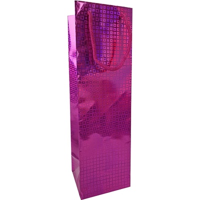 Darčeková taška na alkohol 33 x 10 x 9 cm holografická ružová