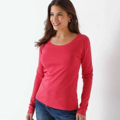Blancheporte Jednofarebné tričko z bio bavlny s dlhými rukávmi malinová