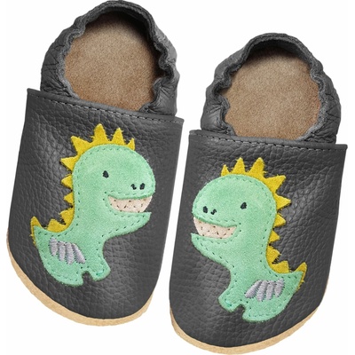 Funky Monkey kožené barefoot Soft capáčky Dinosaurus šedé