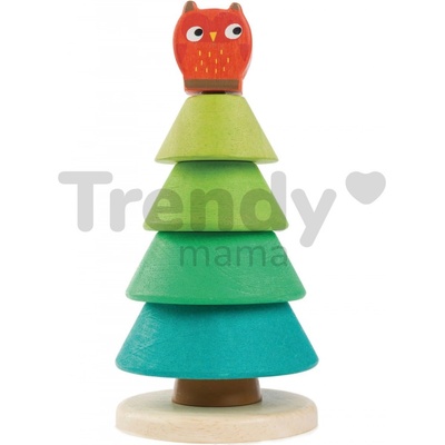 Tender Leaf Toys skladací strom so sovou Stacking Fir Tree so 4 krúžkami a vtáčikom