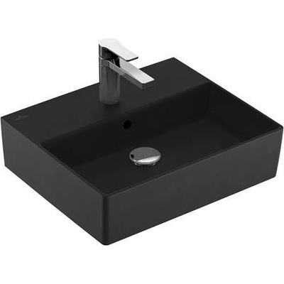 Villeroy & Boch Умивалник Memento 2.0, 500 х 420 х 140 mm, с преливник, Pure Black Ceramic Plus (4A2250R7)