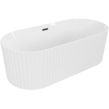 Mexen Paola свободностояща вана с оребрена структура 150 x 75 cm, бял гланц, преливник gun metal - 52721507500-95 (52721507500-95)
