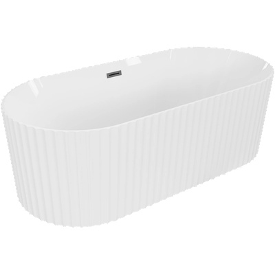 Mexen Paola свободностояща вана с оребрена структура 150 x 75 cm, бял гланц, преливник gun metal - 52721507500-95 (52721507500-95)