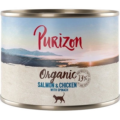 Purizon 6x200г Organic Purizon, консервирана храна за котки - сьомга и пилешко със спанак