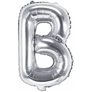 PartyDeco Балон от фолио Mini - Буква В 35см сребърен