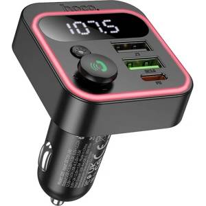 hoco. E85 Bluetooth FM предавател за кола, зарядно устройство, 2 USB+Type-C гнезда v5.4, LED дисплей, ЧЕРЕН E85_B (E85_B)