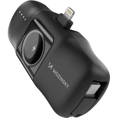 Wozinsky Външна батерия/power bank/ Wozinsky 3-in-1 Lightning, 5000mAh, черна, 1xUSB-C / 1xLightning портове, 15W, вградено зарядно за Apple Watch, LED дисплей (WF16-YLS)