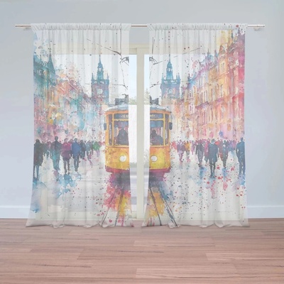 Sablio Záclony Žltá električka Paint: 2ks 150x250cm