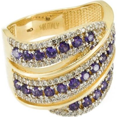 sZlato.cz 3344 Zlatý dámský prsten s bílými a fialovými zirkony