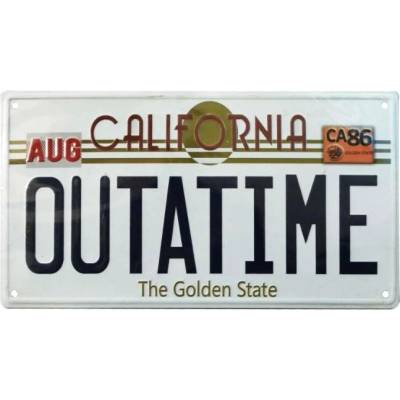 Kovová cedule 'Outatime' DeLorean zpět do budoucnosti