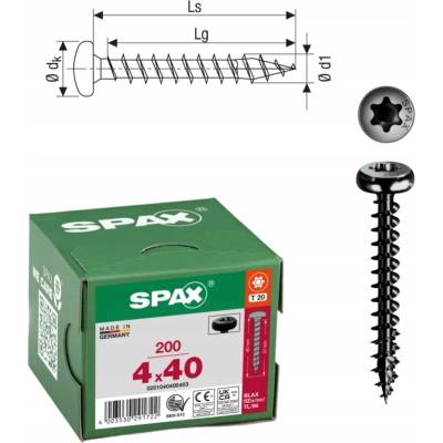 SPAX 4x40mm Vruty do dřeva plný závit talířová hlava Černé 200ks