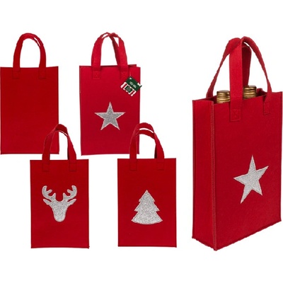 Lampionky.cz Taška dárková filcová červená X-mas mix motivů 20 x 8 x 30 cm