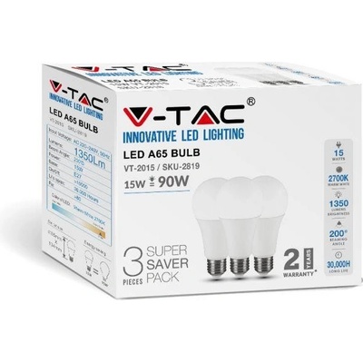 V-TAC žiarovka LED E27 15W, 3000K, 1350lm, 3- , A65 VT-2015