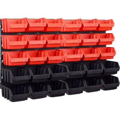 vidaXL Стенен органайзер с 32 бр кутии за инструменти червено и черно (146281)