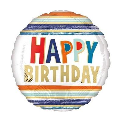 Amscan Fóliový balón Happy Birthday pásikavý