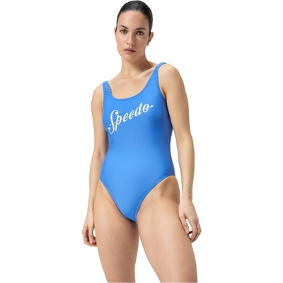 Speedo Бански костюм Speedo Women's Logo Deep One Piece Swimsuit - Blue/Cream