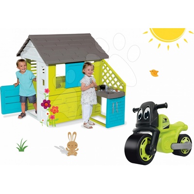 Smoby set domeček Pretty Blue a BIG odrážedlo Racing Bike 810703-18