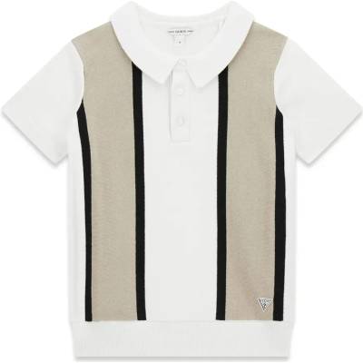 GUESS Трикотажна поло тениска за момче в бяло с бежови и черни ивици Guess