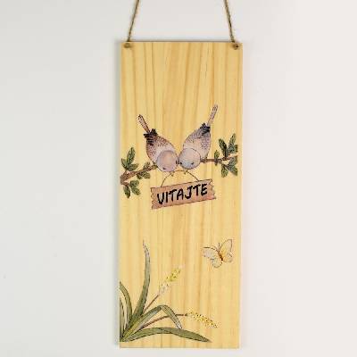 ZÁVES TABUĽKA VTÁKY VITAJTE DREVO 30x12x1CM NATUR
