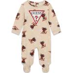 Guess Бежов ромпър за новородено бебе покрит с цветни мечета и червено лого Guess