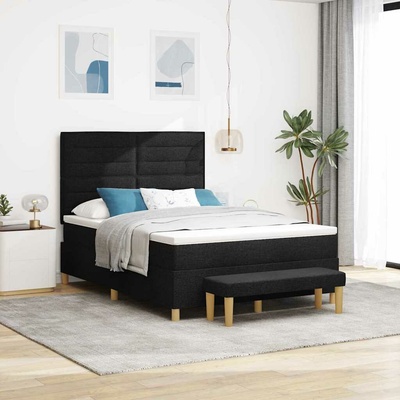 Postel s boxspringem s čelo Černá 190 x 140 cm textil