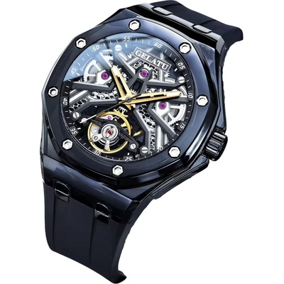 Gelatu Мъжки часовник GELATU Withy, Автоматичен, Силиконова каишка, Черен (GELATU-8002-BLACK)