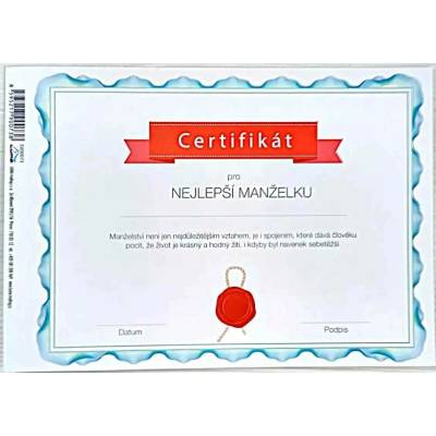 Certifikát manželka pevný papír